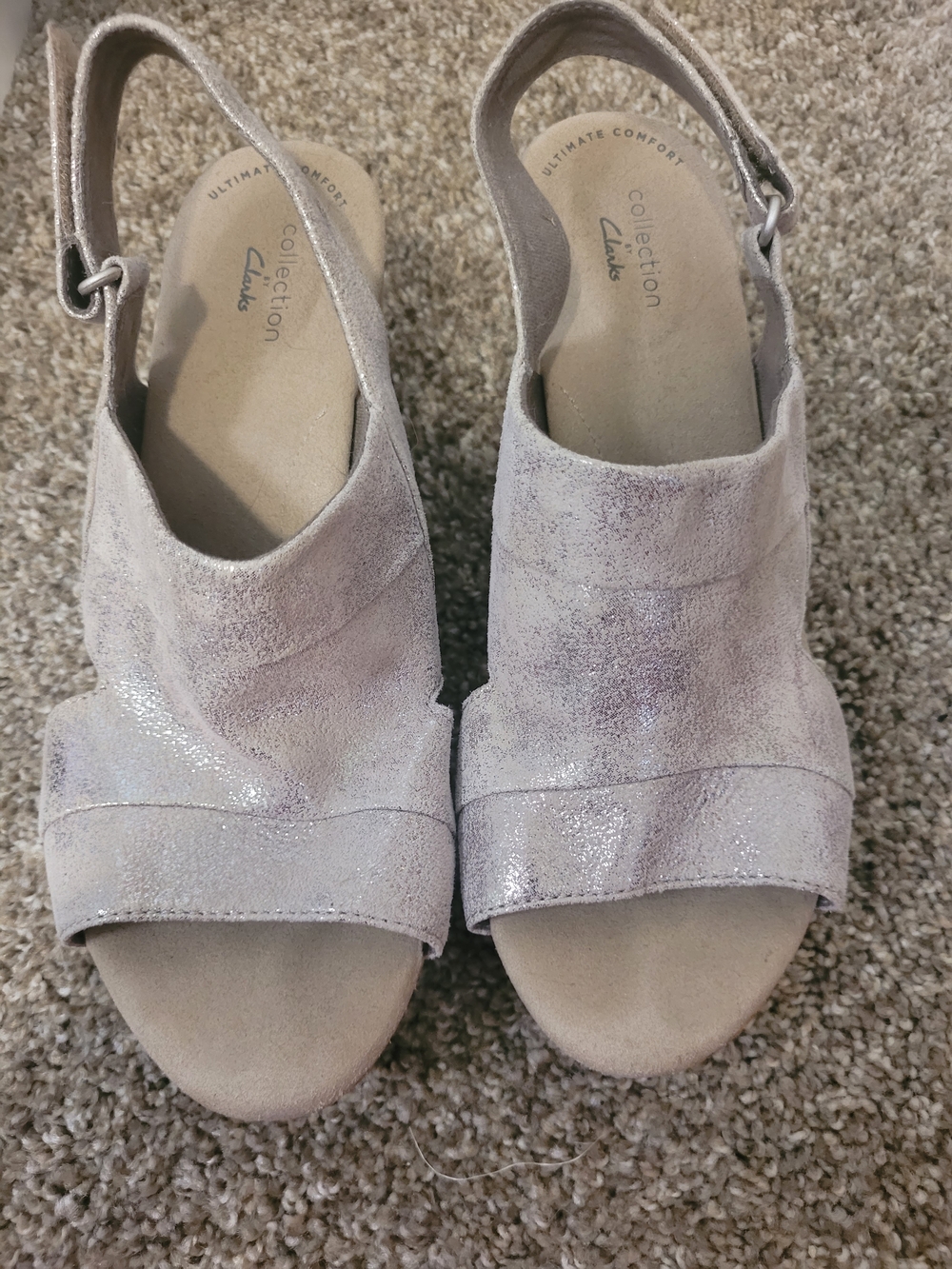 Clarks Annadel Ivory Wedge Sandal, Pewter Suede